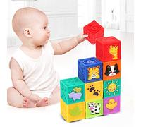 Bewinner Soft Blocks for Toddlers, 9-Piece Building Block Playset with Squeaky Sound, Non- PVC Sensory Blocks for Babies & Kids, Educational Toys for Imagination & Motor Skills