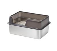 Bewinner Stainless Steel Litter Pan, Splash Proof Large Open Top High Side Litter Box, 9.8in Walls Anti Urine Splatter, Easy Clean Cat Tray for Small to Medium Pets with Scoop, Black (L Black)