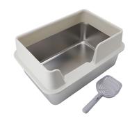 Bewinner Stainless Steel Litter Pan, Splash Proof Large Open Top High Side Litter Box, 9.8in Walls Anti Urine Splatter, Easy Clean Cat Tray for Small to Medium Pets with Scoop, Black (L White)