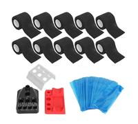 Bewinner Supplies Kit: 10 Rolls Elastic Grip Bandage, 200 Disposable Pen Covers, 3 Ink Cup Holder Stands for Machine & Artist (Black)