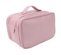 Bewinner Travel Makeup Bag Large Capacity PU Leather Cosmetic Organizer with Vertical Brush Holder, Suitable for Bathroom Storage, Pink Finish, Approx. 11.0x7.3x5.9in (Pink)