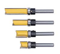 Bewinner Trim Hinge Router Bit 4Pcs Set, 1/4in Shank Flush Trim Tenon Cutter, Round Silver Yellow Profiled Bearing Bit for Wood, Fiberboard, Laminate