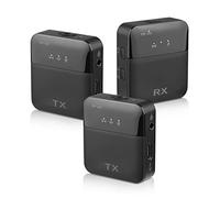 Bewinner Wireless Omnidirectional Microphone System with 2 Transmitters + Receiver for Interview Streaming,30-60M Range, for Camera Smartphone Vlog Video Recording, Black (one-trigger-two)