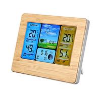 Bewinner Wireless Weather Station for Indoor Outdoor, LCD Digital Wireless Weather Station Clock Portable for Wall-mounted or Up-right Thermometer Indoor&Outdoor Humidity (Yellow)