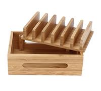 Bewinner Wood Cell Phone Dock & Tablet Storage Box - Portable Organizer for Home Office Desk, Retro Minimalist Phone Stand Holder with Tablet Slot, Durable Natural Desktop