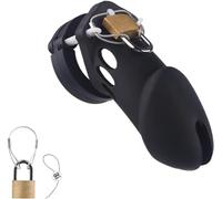 BEWISH Cock Cage Male Chastity Device for Men Penis Cock Cage with 5 Different Size Lock Lightweight Silicone Soft Cock Ring Penis Ring Restraint Sex Toy (Black)