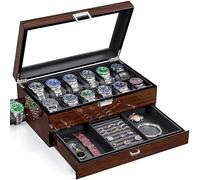 BEWISHOME High-End Watch Box 12-Slot Wooden Watch Case with Large Glass Lid