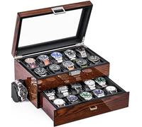 BEWISHOME High-End Watch Box 20-Slot Wooden Watch Case with Large Glass Lid