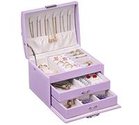 BEWISHOME Jewelry Box for Teen Girls,3 Layers Jewelry Organizer Box with Lock, Jewelry Travel Case for Women Girls, PU Leather Jewelry Boxes for Earrings, Rings, Necklaces Purple, SSH88P