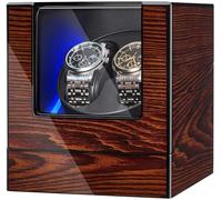 BEWISHOME Watch Winder for Automatic Watches, Automatic Watch Winder Box Watch Spinner with LED Light, Double Watch Winder with Quiet Motor Wooden 4 Modes Battery or Type-C Adapter, Brown ESYQ02Y