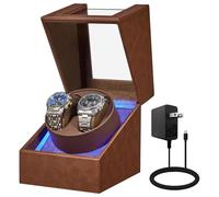 BEWISHOME Watch Winder for Automatic Watches, Double Watch Widner with Led Light 4 Modes, Automatic Watch Winder Box Watch Spinner with Japanese Quiet Motor Type-C Adapter or Battery Powered, SYQ02Z