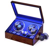 BEWISHOME Watch Winders for Automatic Watches, Automatic Watch Winder Box Watch Spinner with LED Light, 4 Watch Winder with Quiet Running Motor and 6 Storage Case for Man/Woman's Watches, BrownESYQ01Y