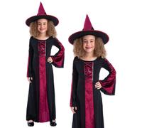 Bewitched Red Girls Witch Costume Halloween Witches Fancy Dress Age 4-12