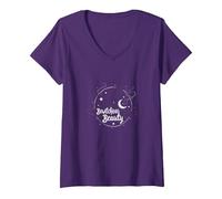 Bewitching Beauty: Enchanting Witch Hat Moon Stars V-Neck T-Shirt, Women, Purple, S