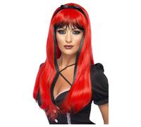Bewitching Black & Red Long Hair with Fringe Wig