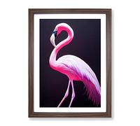 Bewitching Flamingo Framed Print | A3 Walnut Framed Wall Art | Ready to Hang | Modern Animal Picture | Living Room Bedroom Lounge Office
