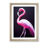 Bewitching Flamingo Framed Print | A4 Oak Framed Wall Art | Ready to Hang | Modern Animal Picture | Living Room Bedroom Lounge Office