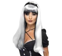 Bewitching Wig Ladies Long Silver and Black Halloween Fancy Dress Dark Alice