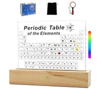 BEWITU Periodic Table with Real Elements Inside, Acrylic 3D Periodic Table of Elements with Cordless LED Wooden Stand, Chemistry Gifts for Kids Adults Science Lovers