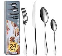 BEWOS 24-Piece Cutlery Set, Cutlery Set for 6 People, Cutlery Stainless Steel Mirror Polished, Knife, Fork, Spoon Set, Dishwasher Safe