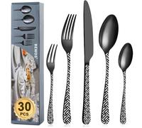 BEWOS 30-Piece Satin Finish Black Matt Stainless Steel Cutlery Set with Knife, Fork, Spoon, Service for 6 People, Dishwasher Safe, Easy to Clean