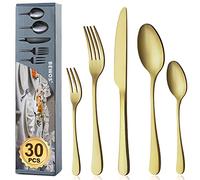 BEWOS 30-Piece Titanium Champagne Gold Cutlery Set for 6 People: 6 Knife, Fork, Spoon, Dishwasher Safe