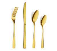 BEWOS 32 Pcs Stainless Steel Cutlery Set for 8 People - Gold Cutlery with Ergonomic Handle, Gold Knife and Fork Sets Ideal for Family Dining, Camping, Mirror Polished & Dishwasher Safe