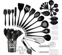 BEWOS 36-Piece Silicone Kitchen Utensil Set - Versatile Silicone Cooking Set, Food-Safe, Heat Resistant, Scratch-Free for Non-Stick Pans, Dishwasher Safe, Great Housewarming Gift, Black