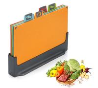 BEWOS 4 Colour Coded Chopping Boards Set, Wheat Straw Cutting Board, Reversible Chopping Board with Stand, Non-Slip Feet Chopping Boards for Kitchens, Juice Grooves & Dishwasher Safe