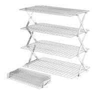 BEWOS 4 Tier Collapsible Cooling Rack - Adjustable Stainless Steel Baking Rack with Leak-Proof Mesh, X-Shaped Structure Cooling Rack for Cooking and Baking, Dishwasher Safe
