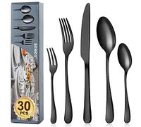 BEWOS Cutlery Set for 6 People, 30-Piece Black Matte Cutlery Set Including Knife, Fork, Spoon, Cutlery Stainless Steel, Dishwasher Safe