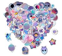 Bewudy 100 Pcs Cartoon Space Stickers Purple Planet Rocket Stars Astronomy Stickers for Kids Boy Girl Water Bottle Skateboard Laptop Stickers Decals