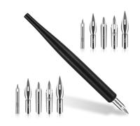 Bewudy 11 Pieces Comic Pen Nib Set, Ink Nib Stainless Steel Drawing Comic Pen Nib, Calligraphy Nibs with Wooden Comic Pen Nib Holder for Writing Painting Signing (Black)