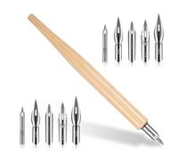 Bewudy 11 Pieces Comic Pen Nib Set, Ink Nib Stainless Steel Drawing Comic Pen Nib, Calligraphy Nibs with Wooden Comic Pen Nib Holder for Writing Painting Signing (Light Wood Color)
