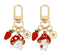 Bewudy 2Pcs Cute Mushroom Keychains For Women, Kawaii Keychain Strawberry Flowers Keychain Keyring Charms for Women Girls, Key Ring Charm for Purse Backpack