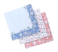 Bewudy 3 Pcs Ladies Printing Floral Handkerchiefs, Ladies Handkerchiefs, Women Soft Cotton Hankies, Pocket Square Towel Embroidery Ladies' Vintage Floral Handkerchief for the Wedding Party