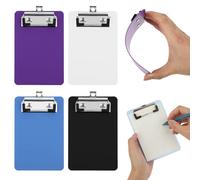 Bewudy 4 Pack Small Clipboards 4 x 6 Inch, Mini Clip Board Notepads Clipboard, Letter Size Plastic Pocket Clipboard with Low Profile Clip, for Office Classroom Supplies(4 Color B)