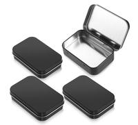 Bewudy 4PCS Rectangular Small Tin Boxes, 9.4X5.9cm Iron Flip Storage Box Portable Mini Storage Box Small Items Hinged Containers for Candies Jewelry Key Coin Earrings (Black)