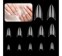 Bewudy 500 Pcs Short Nail Tips, Half Cover Stiletto Nail Tips, Almond Extensions Nails Tip Transparent Gel False Nails Almond Shape Point Press On Nails For DIY