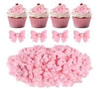 Bewudy 50Pcs Pink Bow Cupcake Toppers, Bowknot Cake Decorations Bow Cake Topper Supplies for Theme Parties Bridal Engagement Wedding Baby Showers Birthday Parties(Not Edible)