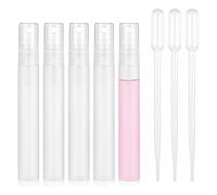 Bewudy 5Pcs Mini Spray Bottle, 10ml Mini Plastic Spray Bottle Empty with 3 Pcs Transfer Pipettes, Fine Mist Refillable Mini Perfume Bottle, Perfume Atomizer Clear Plastic Portable Travel Bottle(10ML)