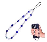 Bewudy Beaded Phone Charm, Evil Eye Beaded Lanyard Wrist Strap Gemstone Charm Handmade Chain Keychain for Men Women Girls Cell Phone String