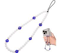 Bewudy Mobile Phone Beaded Bracelet, Beaded Phone Charm, Evil Eye Beaded Lanyard Wrist Strap Universal Mobile Phone Lanyard Wrist Strap Adjustable Phone Charm Grip, Glass, Pearl
