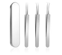 Bewudy Professional Facial Blackhead Remover Tweezers, 3Pcs Precision Pimple Popper Tool Kit, Stainless Steel Blackhead Tweezers for Whitehead Ance Blemish Comedones Stainless Steel Makeup Tool (3)
