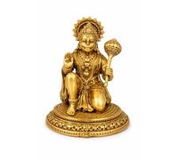 BEXCO 2" Brass Hanuman Ji Idol - Small Sitting Bajrangbali Statue for Car Dashboard, Office Desk & Personal Travel Altar - Handcrafted Sankat Mochan Hanuman Murti Figurine