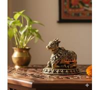 BEXCO Brass Nandi Bull Idol - Handcrafted Hindu Religious Statue for Puja, Temple & Vastu Decor 2.3 inch 90 GMS Decorative Spiritual Showpiece