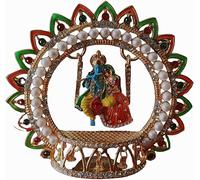 BEXCO Metal Radha Krishna Idol Size 4" 3.5" inches on Swinging Jhula Idol Statue Showpiece Figurine for car Dashboard janmashtami Janmashtami jhula Gift,Mandir Pooja Murti (Size 4 X 4 Inches)
