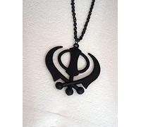 BEXCO Sikh Khanda Sahib Metal Car Hanging Rear View Mirror car Decor - Complete with Chain (8 cm, Black)