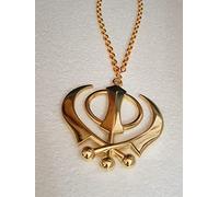 BEXCO Sikh Khanda Sahib Metal Car Hanging Rear View Mirror Show Peice - Complete with Chain (8 cm, Golden)
