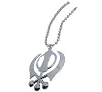 BEXCO Sikh Khanda Sahib Metal Car Hanging Rear View Mirror Show Peice - Complete with Chain (8 cm, Silver)